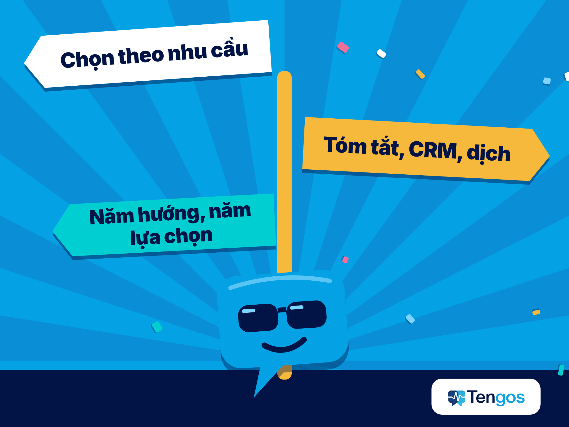 Năm biển chỉ đường dẫn tới năm nhu cầu: tóm tắt, độ chính xác, CRM, cộng tác trực tiếp và dịch thuật