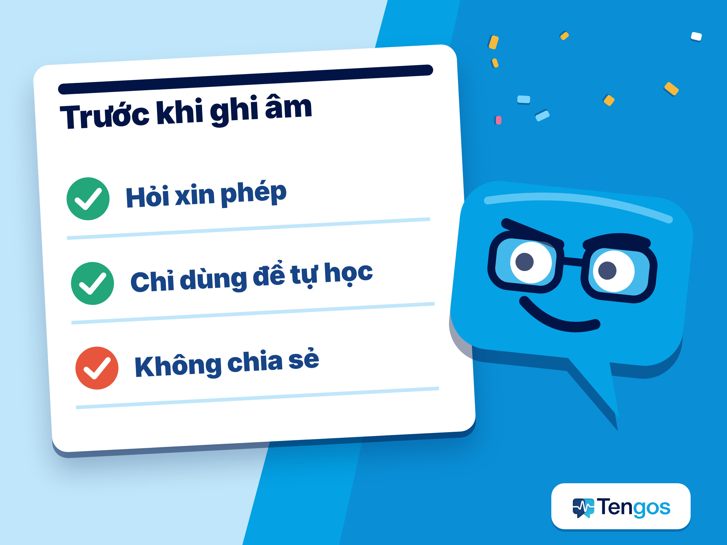 Phiếu ba mục trước khi ghi âm bài giảng: hỏi xin phép, chỉ dùng để tự học, không chia sẻ