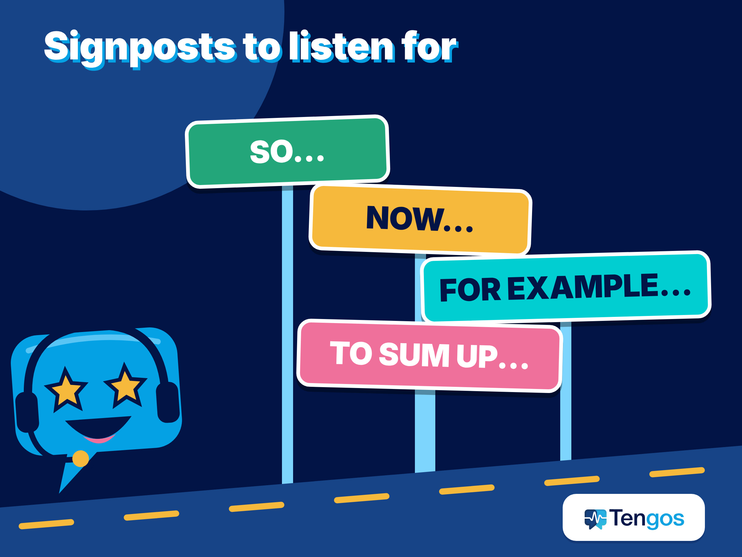 Four signpost words lecturers use to mark a new point: so, now, for example, to sum up