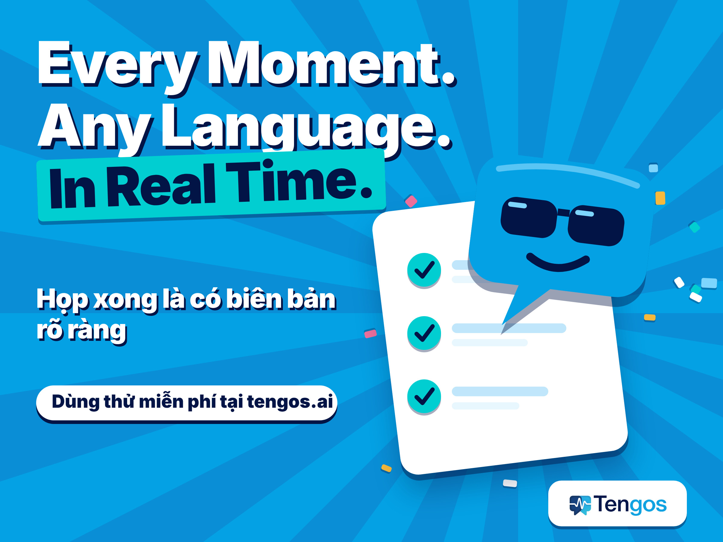 Tengos ghi biên bản cuộc họp, dịch và tóm tắt theo thời gian thực