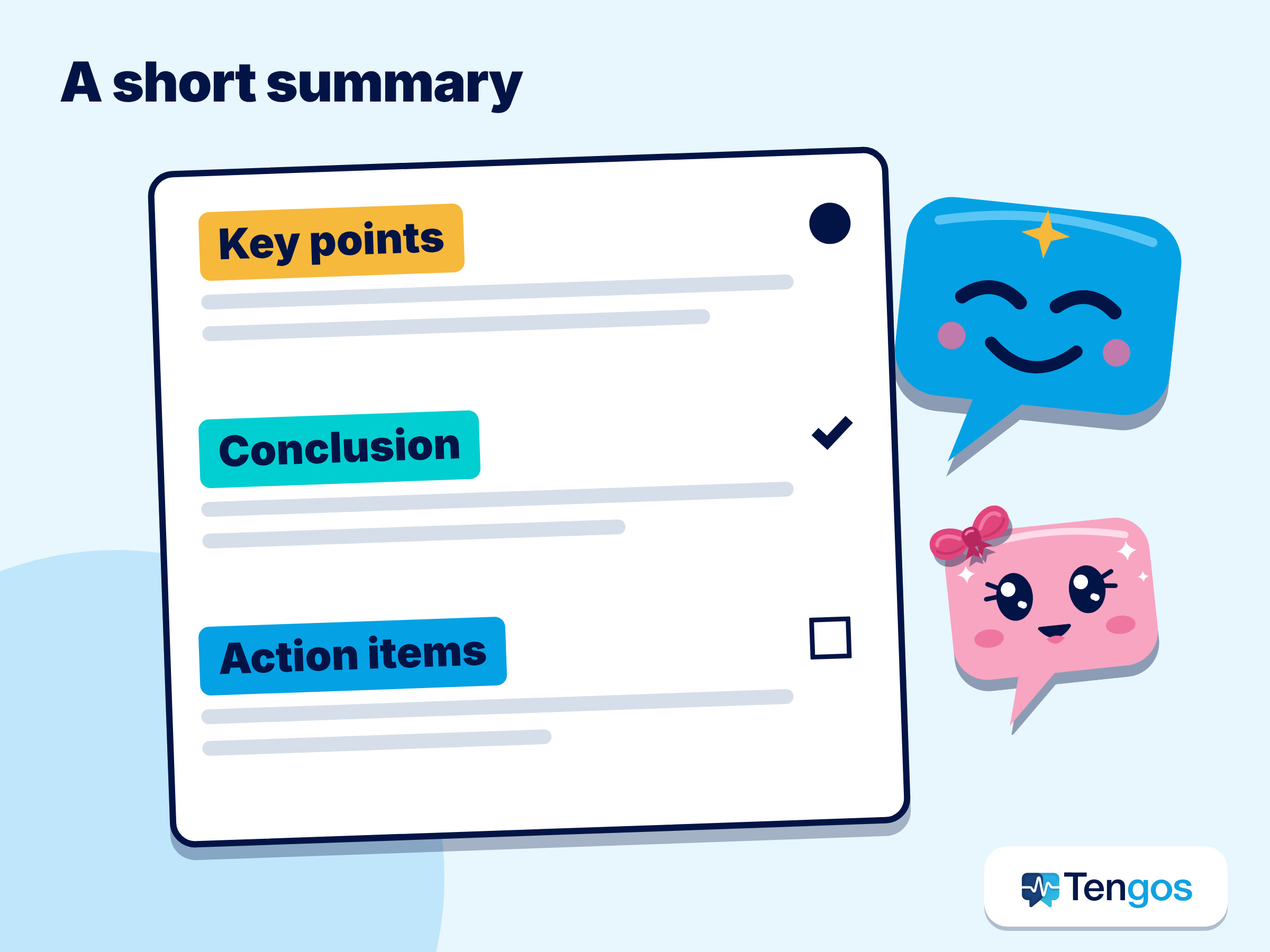 Sample webinar summary card with key points, conclusion and action items
