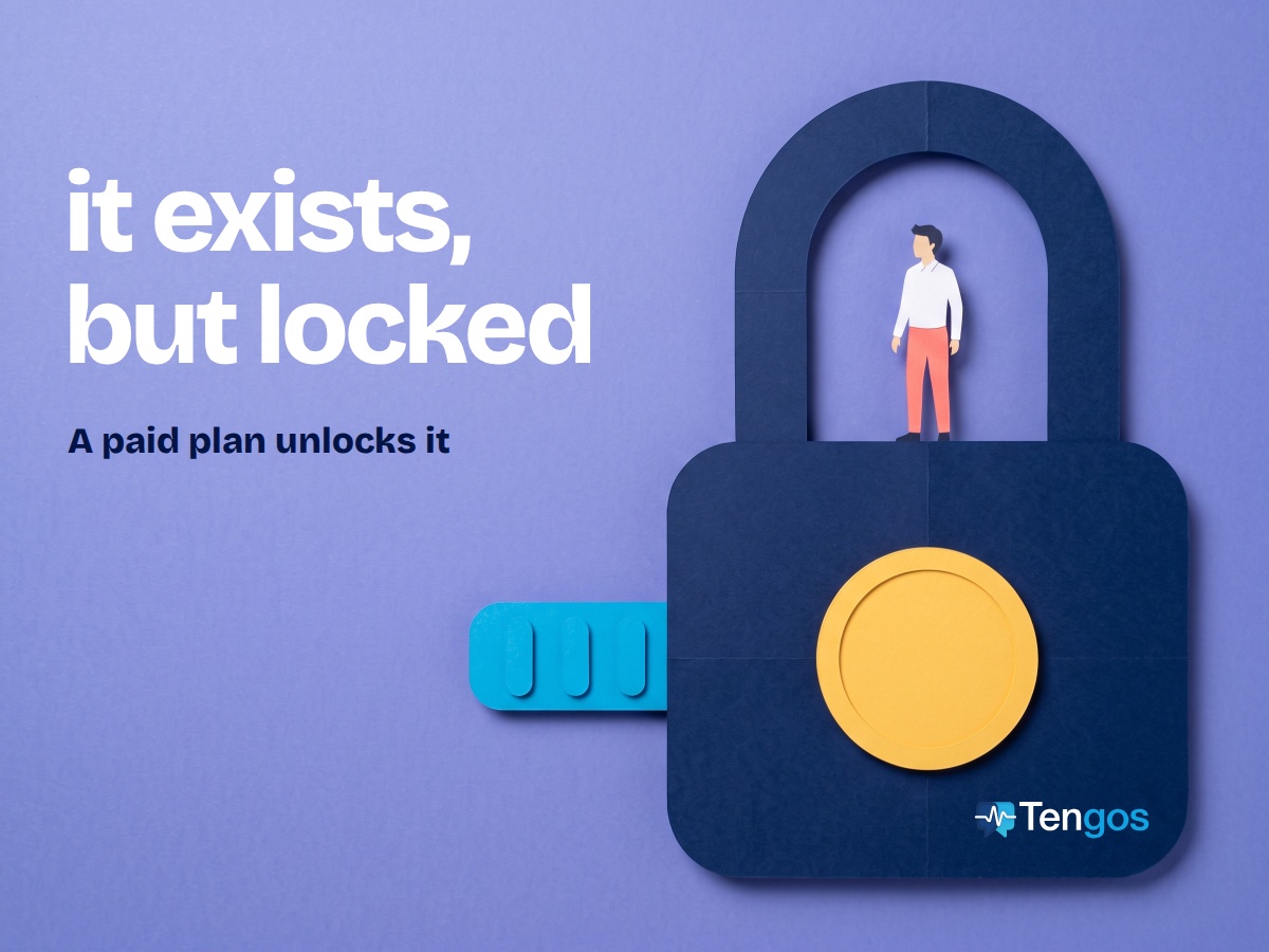 Live meeting translation locked behind a paid plan: a giant paper padlock with a coin as the keyhole and a tiny person standing inside the shackle