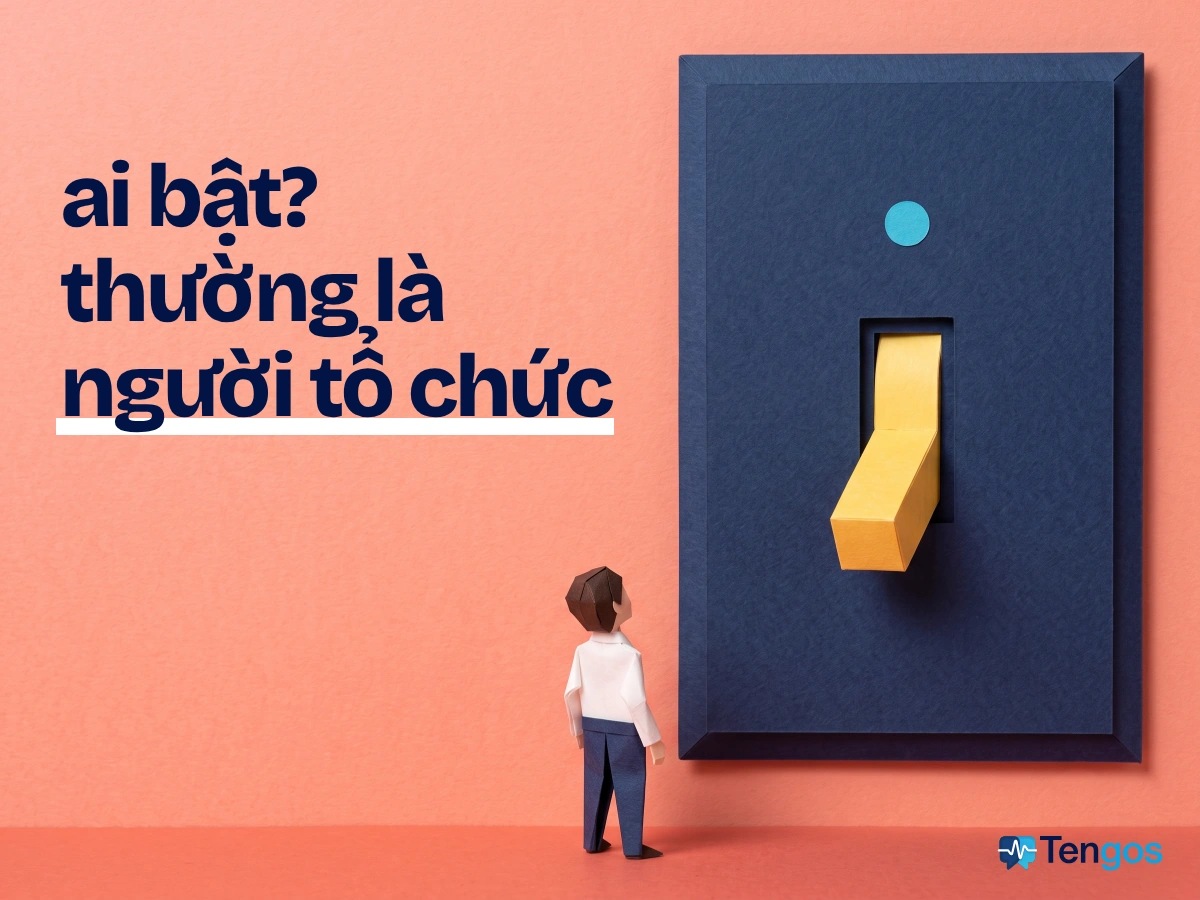 Công tắc tường khổng lồ đang tắt, một người nhỏ đứng dưới: khách mời không tự bật được phụ đề dịch